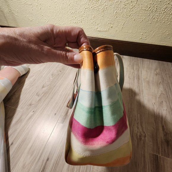 Coach Hampton Watercolors Striped Satchel Tote Bag Purse - Picture 7 of 11